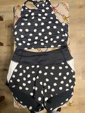Outdoor Voices Polka Dot Athletic Crop Top & Running Shorts Set